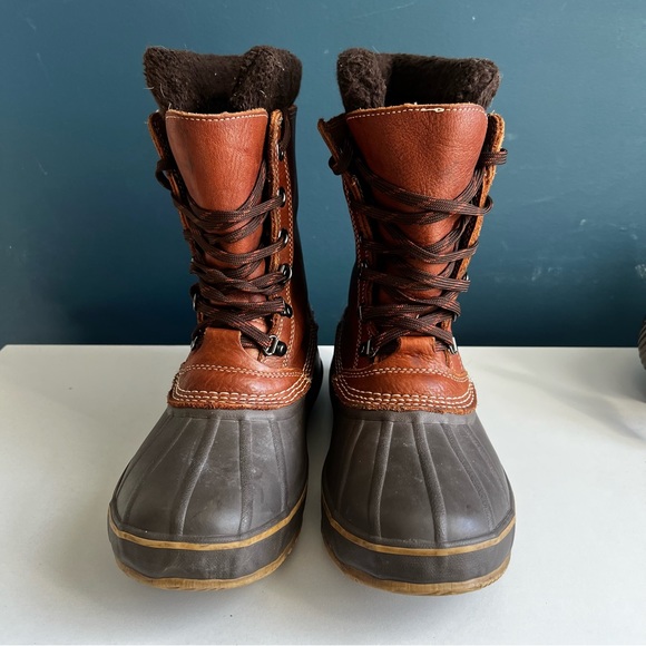 LL BEAN Brown Leather Rubber Rain Snow Boots Size 8 - Picture 8 of 10